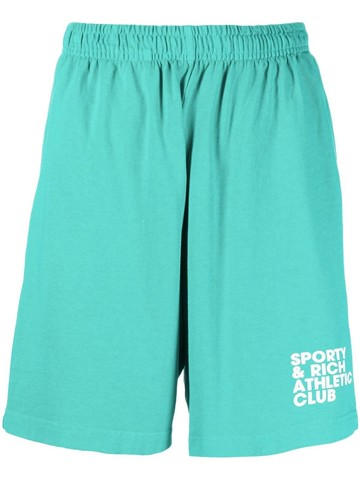 Sporty & Rich - logo-print detail shorts - women - Cotton - L - Blue
