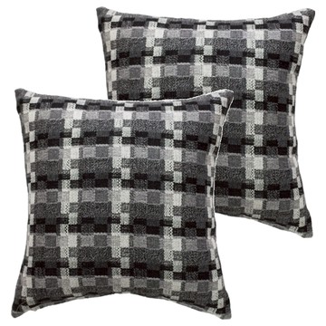 J&N 沃勒抱枕 2入組 55 x 55cm 格紋設計 柔軟舒適 居家裝飾  灰黑色