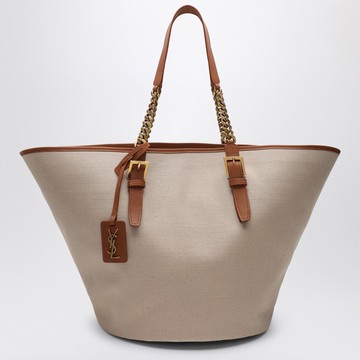 Desert-coloured shoulder bag in canvas and leather