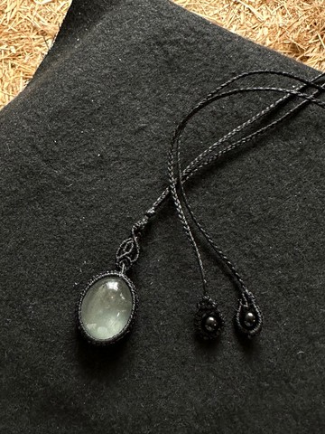 緬甸灰兔毛長繩編織項鍊