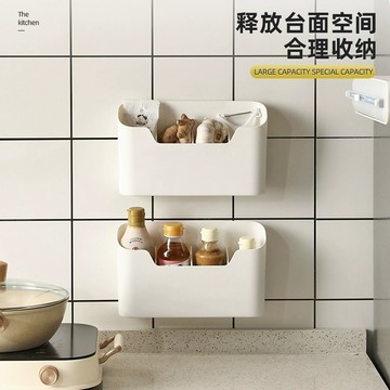 特價🌞廚房櫃門收納置物架壁掛式收納盒冰箱側置物架掛架保鮮膜收納盒子免打孔壁掛式收納盒 墻上收納盒  浴室厠所墻壁收納 R