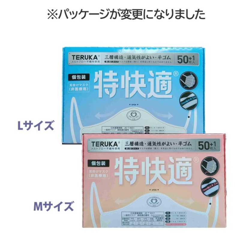 テルカ 特快適 肌感覚 不織布マスク 50枚×2箱 耳痛くない 平ゴム