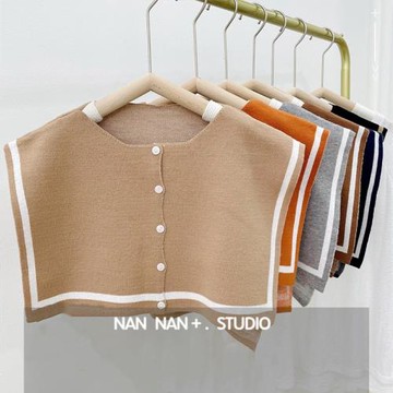 韓版條紋拼色針織海軍領小披肩女毛線搭肩裝飾方領假領子外搭百搭