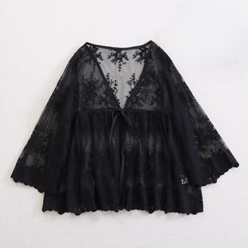 花卉刺繡網紗綁帶防曬罩衫657659