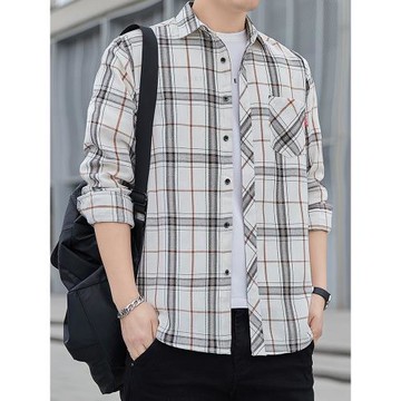 冬季長袖襯衫男士高級感格子休閑外套2025新款秋冬寬松潮流襯衣服