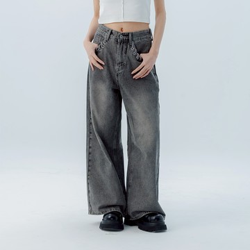 QUEENSHOP_S 女裝 編織口袋設計洗水牛仔褲 XS/S/M/L 現+預 【04011861】