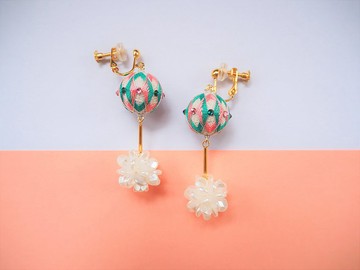 tachibanaya Japanese Temari earrings 糖梅手鞠球 傳統工藝 手鞠球 刺繡 耳環