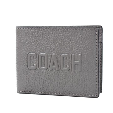 COACH 男款 荔枝紋浮雕LOGO六卡短夾-灰色