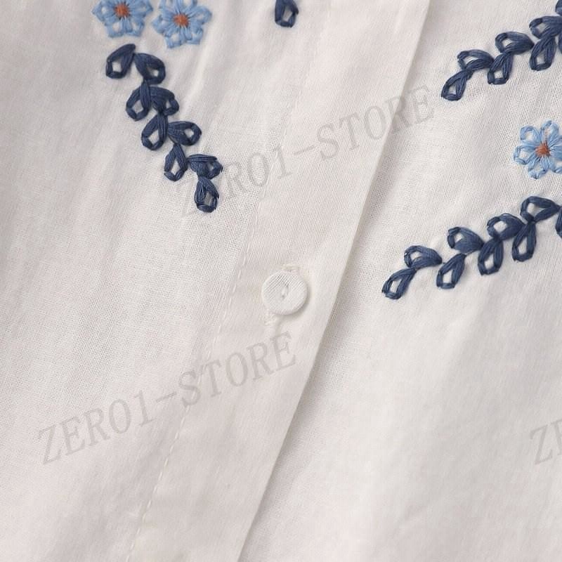 刺繍シャツシャツブラウスレディース長袖花柄刺繍トップス
