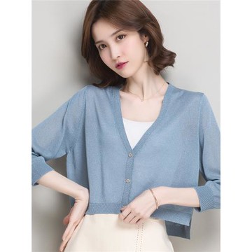 小外搭配吊帶裙開衫女薄款高腰冰絲針織披肩空調外套女夏季防曬衣