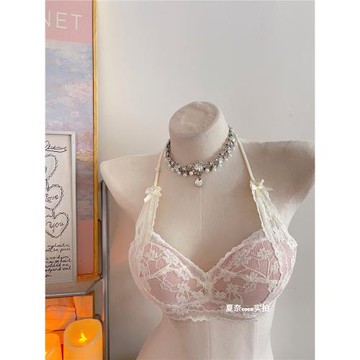 桃心迷戀 性感純欲掛脖蕾絲內衣女小胸聚攏顯大無鋼圈收副乳文胸