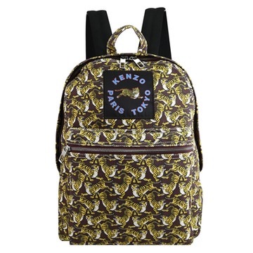 KENZO  滿版老虎印花帆布休閒拉鍊後背包(黃咖)