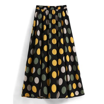 春夏小清新彩色波點顯瘦半身裙女復古百搭中長款3米大擺a字傘裙夏