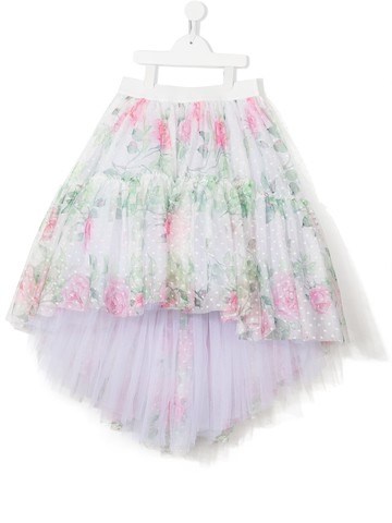 Monnalisa - TEEN rose-print tiered skirt - kids - Polyester - 5 - Blue