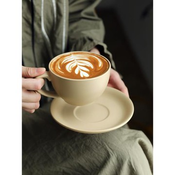 復古純色陶瓷咖啡杯 磨砂套杯帶碟下午茶杯子家用大口拉花杯300ml