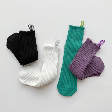 3雙裝~兒童個性襪子女童中長筒雙針無線頭純色乞丐破洞網紅堆堆襪