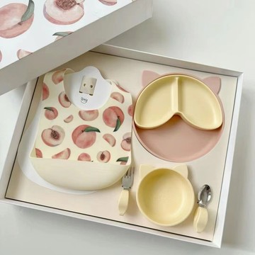 寶寶餐具禮盒 禮品兒童餐盤套裝 送禮5件套週歲禮 高檔週歲送禮 嬰兒禮物