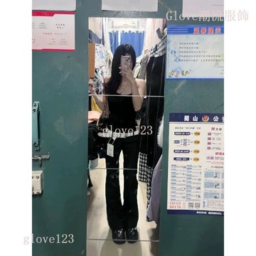 【核心賣點】Glove 黑色辣妹純欲風 蕾絲綁帶 美背吊帶 女 帶胸墊 收腰顯瘦 夏季 短款上衣 蕾絲上衣 短款上衣 蕾