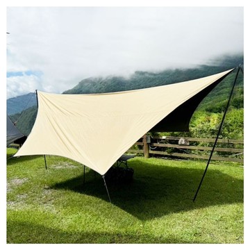 六角蝶型黑膠防水大型天幕  卡其色 4.2*5.2m