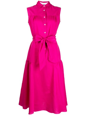 Kiton - flared sleeveless midi shirtdress - women - Cotton/Linen/Flax/Linen/Flax - 38 - Pink