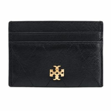 TORY BURCH CHARLIE 荔枝紋皮革菱格絎縫卡片夾(黑)