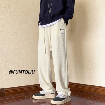 運動褲男春秋款垂感褶皺褲子美式復古休閑長褲直筒寬松拖地闊腿褲