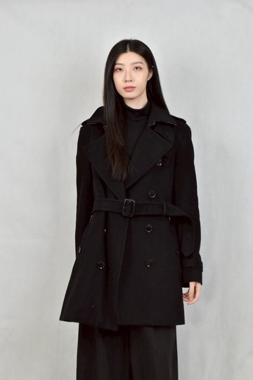 (S) burberry黑色排釦大衣綁帶外套