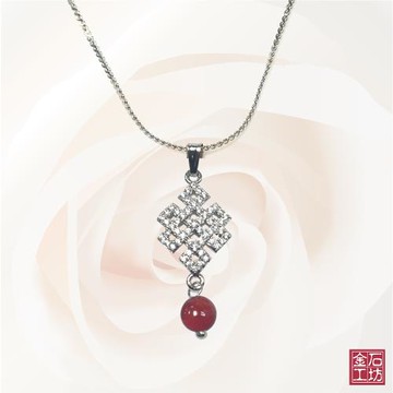【金石工坊】氣質典雅紅瑪瑙閃鑽項鍊