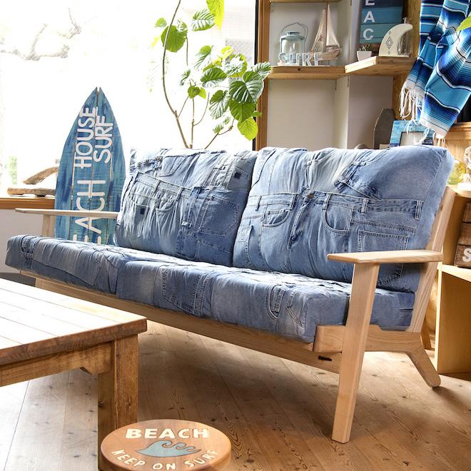 Huntington 3P Sofa ユーズドデニムソファ トリプルソファ 3人