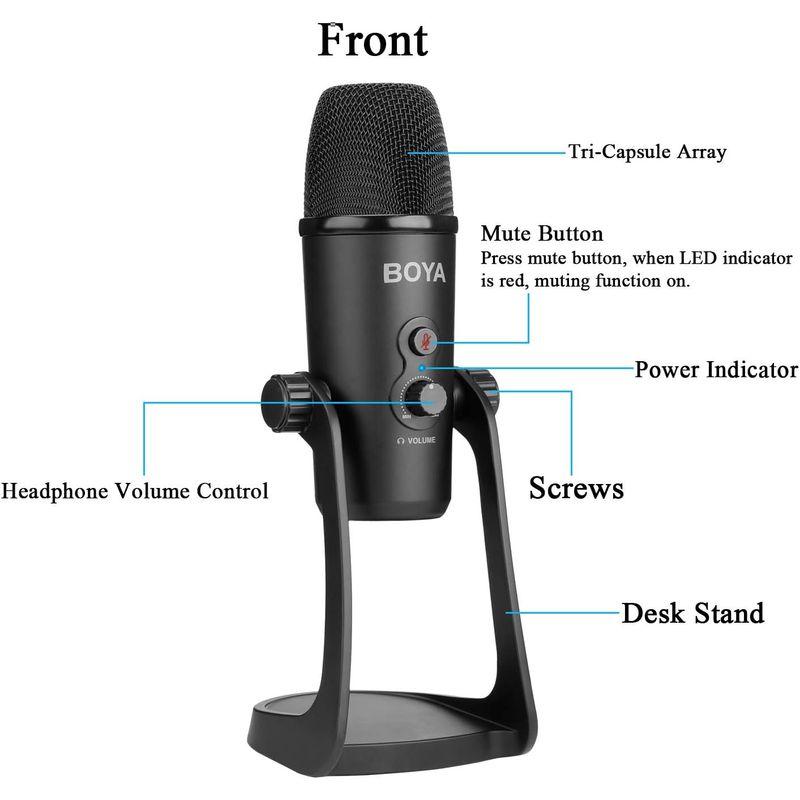 BOYA BY-PM700 USBコンピュータ会議マイク, USBライブコンデンサーマイク、ポッドキャスト、ストリーミング、ゲーム、Vlog