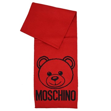 MOSCHINO 30752 M2785 大熊LOGO混羊毛窄版針織長圍巾/披肩.紅