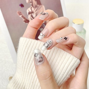 🌟Hannah🌟爆品來襲原創實拍純手工穿戴甲光療美甲貼片白色貓眼爆閃鑽卡通可愛短款甲短款2026新款上新