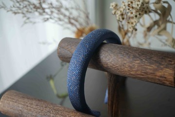 古董領帶改製髮箍-mila schon100%silk-花火-藍-立體澎澎版