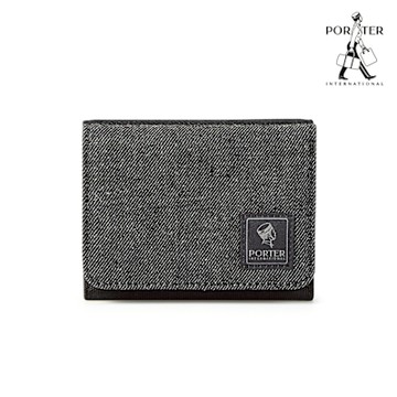 PORTER INTERNATIONAL - 牛仔拼接PATCH WORK三折零錢短夾 - 黑