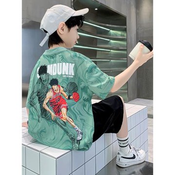 男童夏裝套裝冰絲速干運動裝灌籃高手兒童短袖T恤男孩夏季籃球服