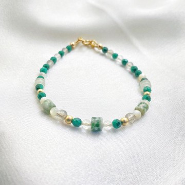 水晶手鍊/天然石手鍊/孔雀石x拉長石x14KGF注金|綠野