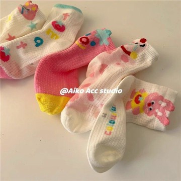 mori🎀mori兒童襪子春夏季薄款中筒襪女童透氣網眼女孩夏天卡通斑點小兔