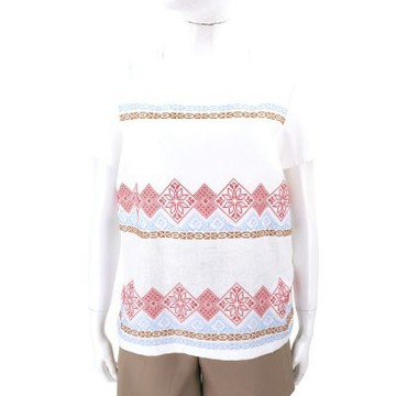 Max Mara-WEEKEND WKDGENIO 刺繡圖騰 亞麻拼接 白色棉質短袖TEE T恤