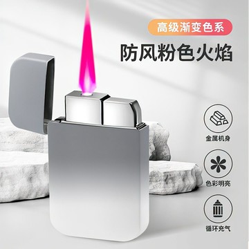 【臺灣-出貨】新款金屬外殼粉色火焰漸變打火機創意個性防風充氣可愛火機送男友