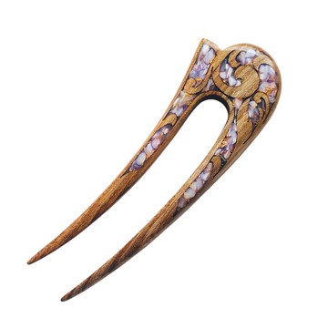 木質髮簪、凱爾特髮飾、U形髮叉、紫色髮夾