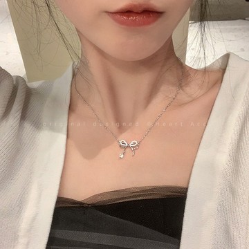 蝴蝶結鋯石鎖骨鏈女夏季輕奢高級感氣質百搭配飾時尚個性簡約項鍊