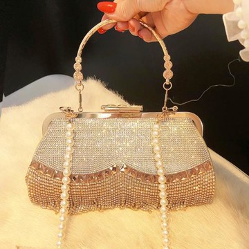 歐美流蘇水鉆手提包包女新款2025斜挎包旗袍包名媛百搭禮服宴會包