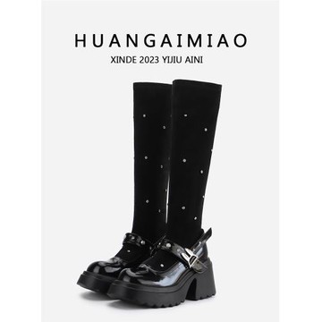 長筒靴女厚底彈力瘦瘦靴不過膝兔子水鉆高筒騎士靴增高絲襪辣妹靴