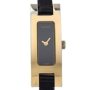 【日本直送】古馳 GUCCI 手錶 3900L 不鏽鋼 x 壓紋皮革 石英 指針式顯示 黑色錶盤 женский 【二手品】