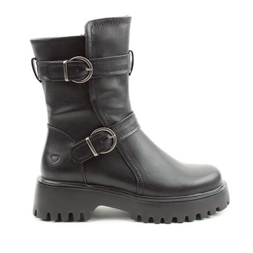 【Utrue 悠初生活】HEAVENLYFEET｜英國舒適休閒女鞋 個性雙扣中筒靴-Tatianna(黑色)-廠商直送