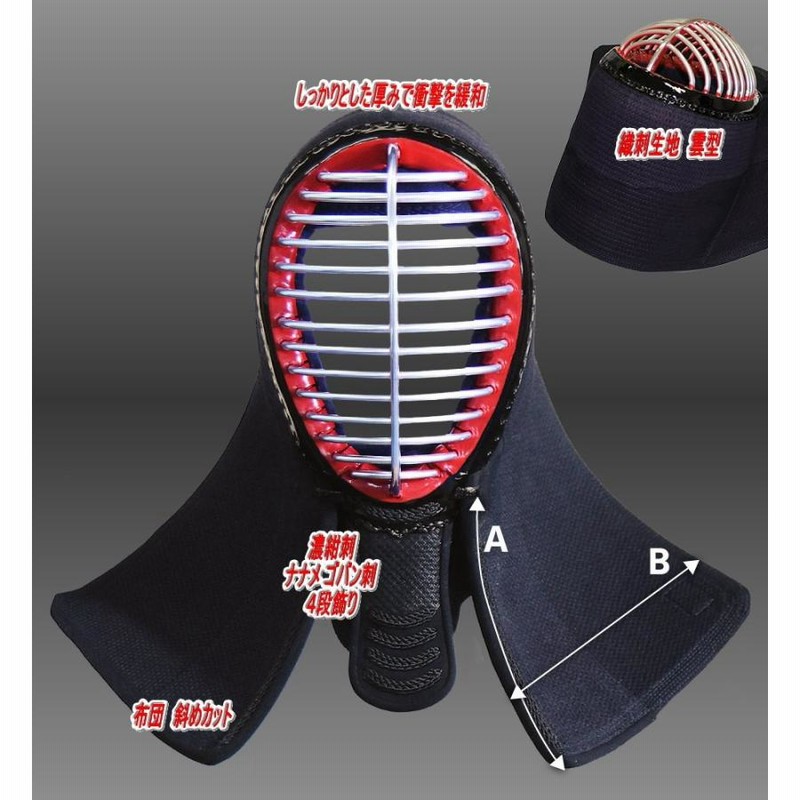 剣道 防具 セット 頂（黒）6mm 総織刺 具の目刺し Mサイズ