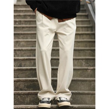 BGYO鹿起 美式休閑針織細坑條西褲男寬松墜感雙褶簡約直筒褲子秋