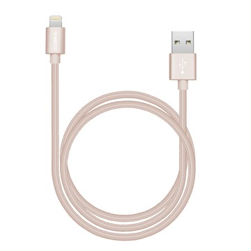 USB-A to Lightning傳輸充電線 A-BECO Apple MFi 原廠認證 鋁合金 編織充電傳輸線-玫瑰金1.2M 內贈可愛造型捲線器