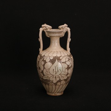 宋代磁州窯白釉刻花雙龍尊瓶古玩古董發瓷器舊貨老物件收藏仿古瓷