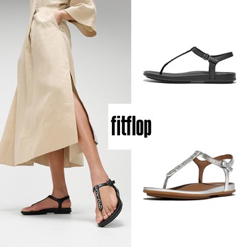 【FitFlop】GRACIE 混合水鑽皮革T字後帶涼鞋-女(兩色)